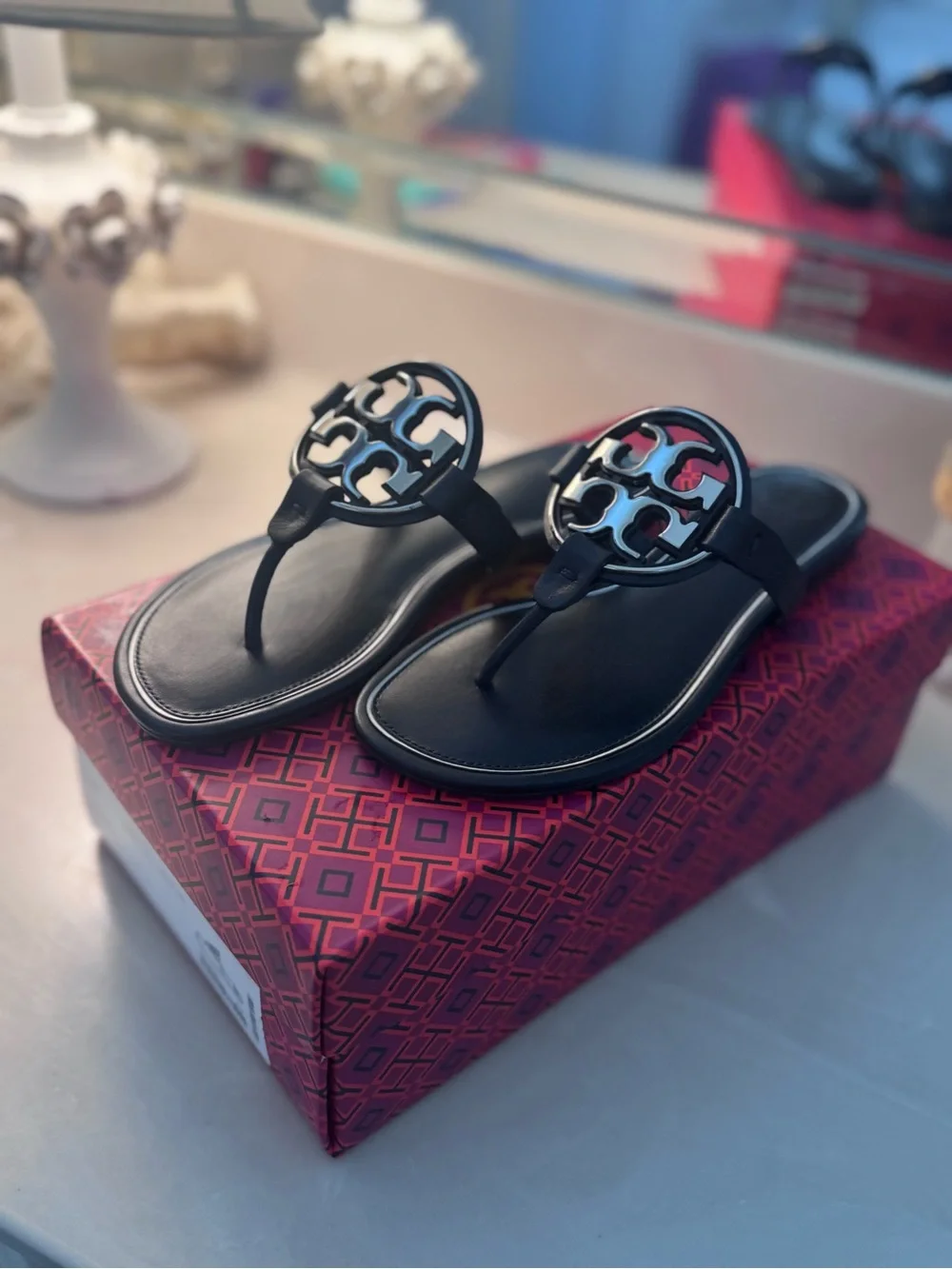 Tory Burch Black Miller Logo Thong Sandals - Double-T